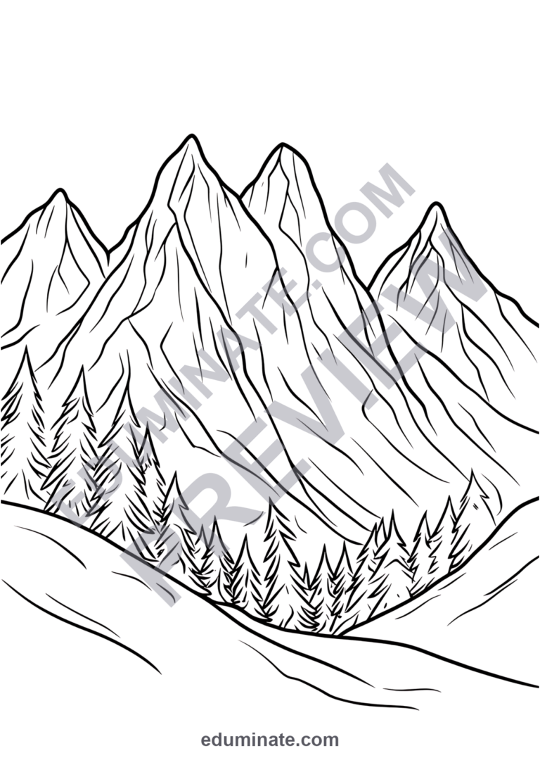 Mountain Scene Coloring Pages Nature Wilderness Activity Pack for Kids Fun sample page 3