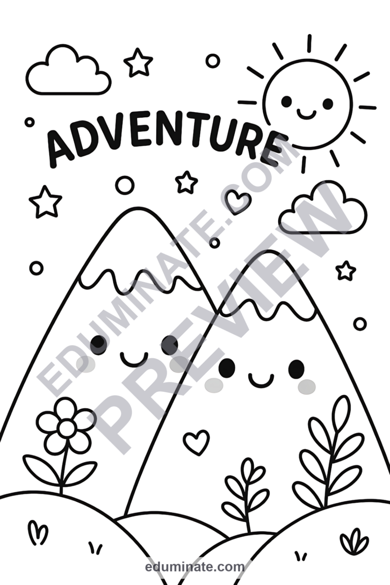 Easy Mountain Coloring Pages Simple Scenery Activity Sheets Pack for Kids sample page 3