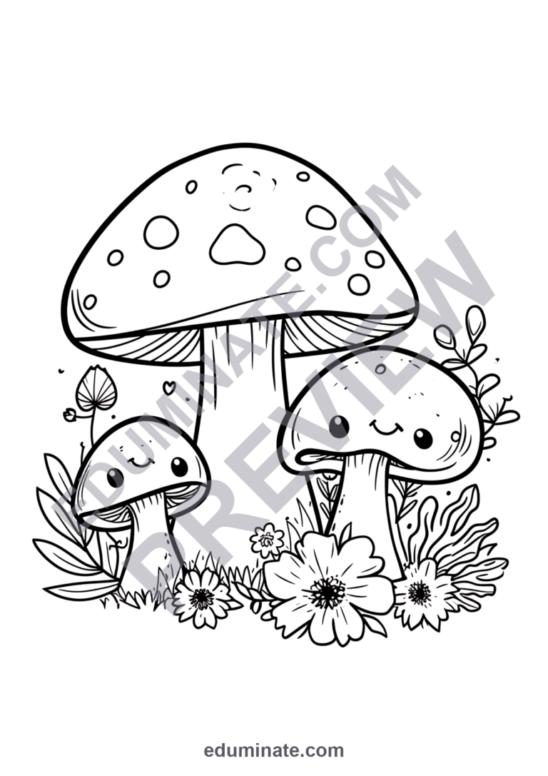 Cute Mushroom Coloring Pages Flowers and Nature Activity Pack for Kids Fun sample page 3