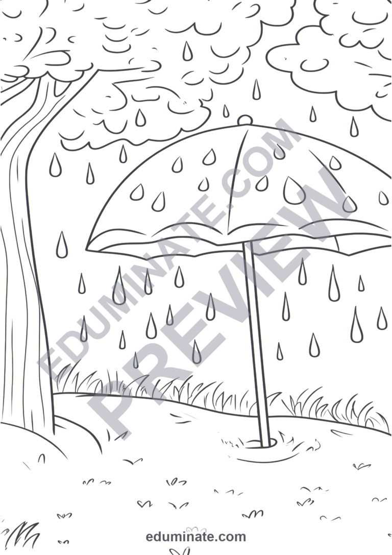 Rain Coloring Pages Spring Showers Weather Art Activity Sheets Pack for Kids sample page 3