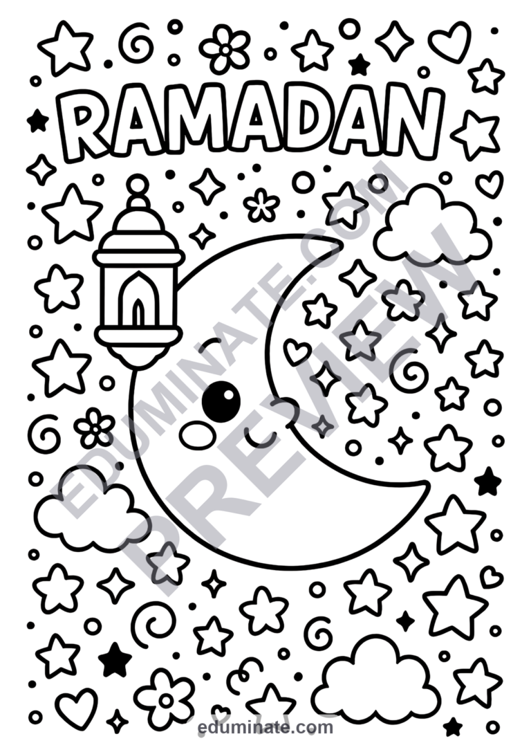 Ramadan Coloring Pages Islamic Holiday Mosques Activity Sheets Pack for Kids sample page 3