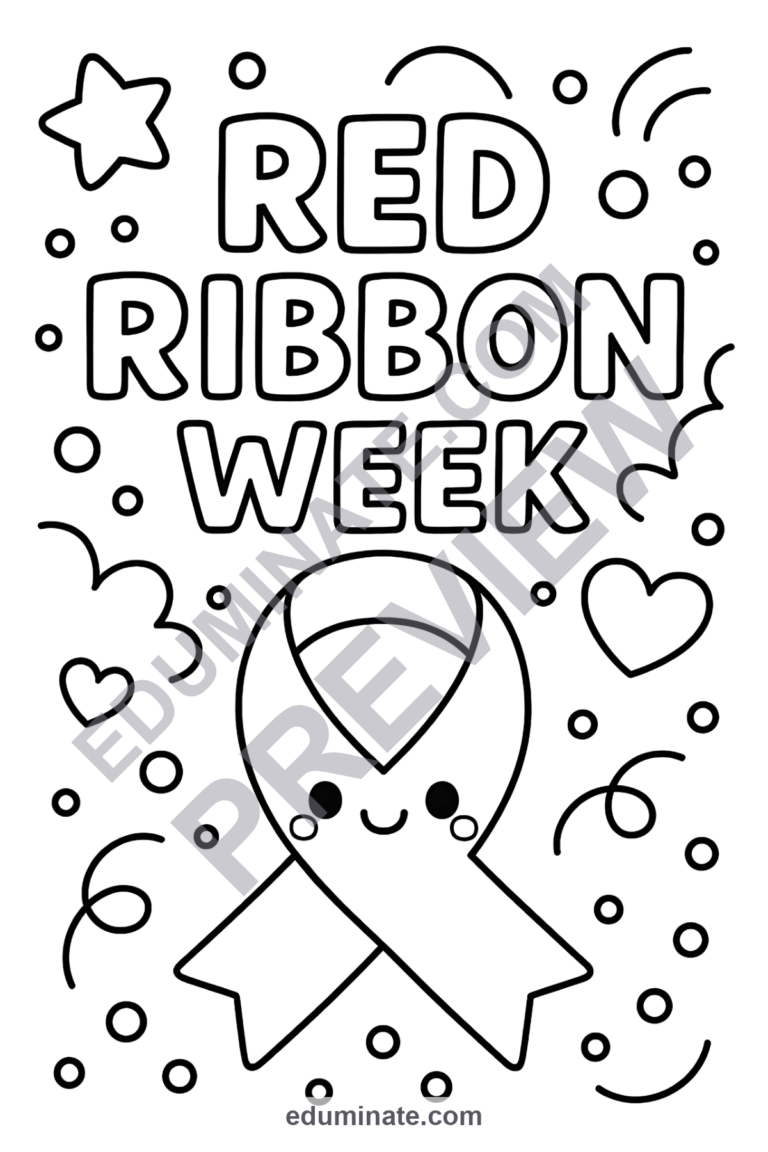 Red Ribbon Week Coloring Sheets Drug Free Campaign Activity Pack for Kids sample page 3