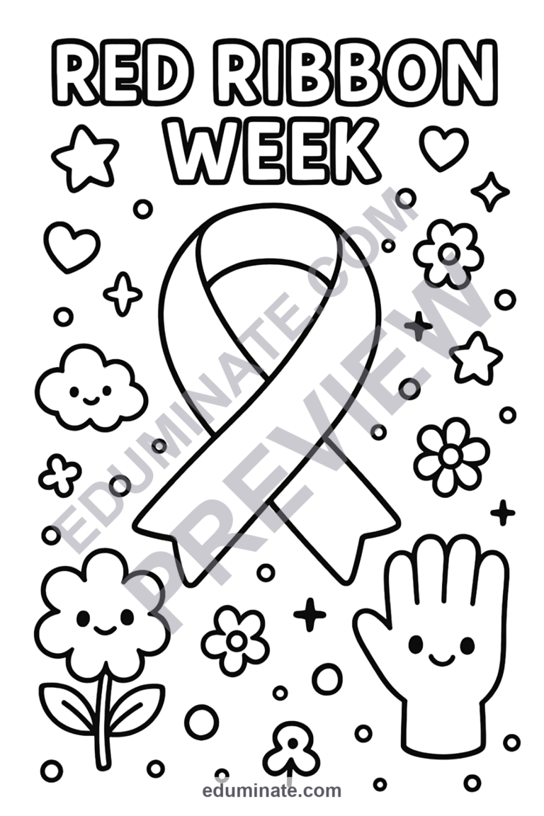 Printable Red Ribbon Week Coloring Pages Wellness Activity Pack for Kids Fun sample page 3