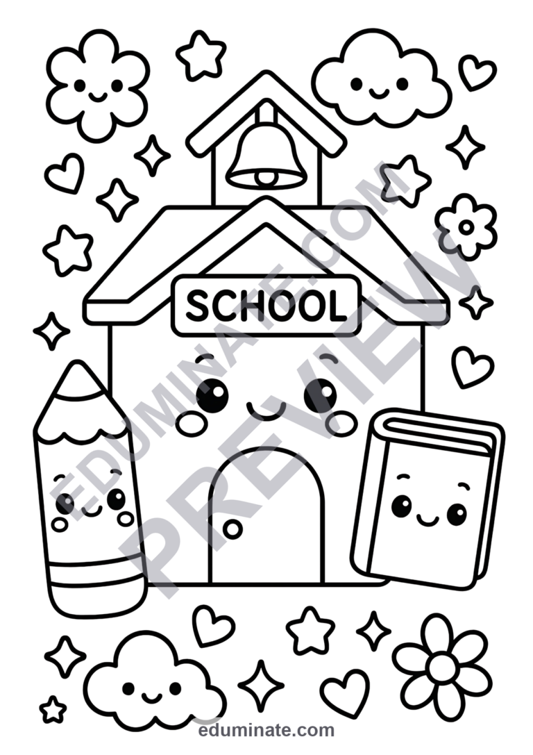 School Coloring Pages First Day Classroom Life Activity Sheets Pack for Kids sample page 3
