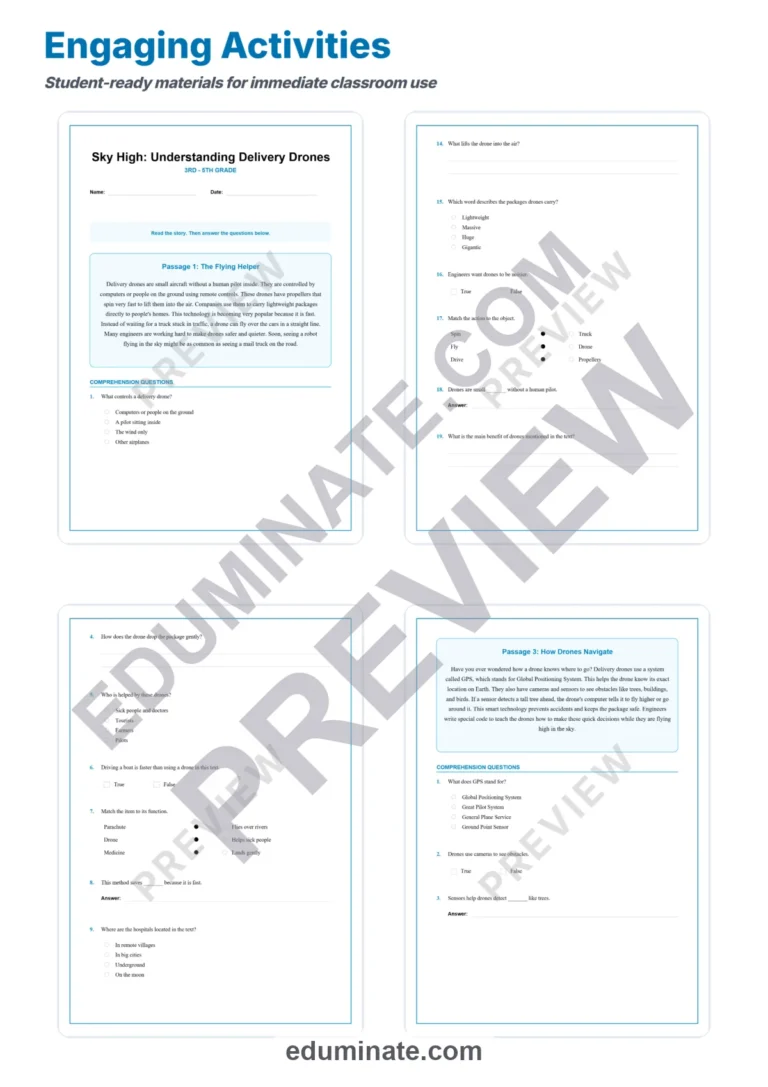 Delivery Drones Reading Comprehension Passages And Questions Worksheets Pack sample page 3