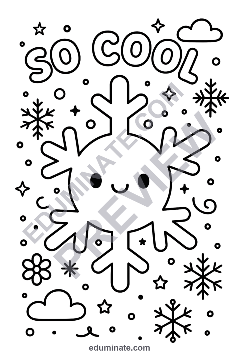 Cute Snowflake Coloring Pages 50 Smiling Winter Ice Art Activity Worksheets sample page 3