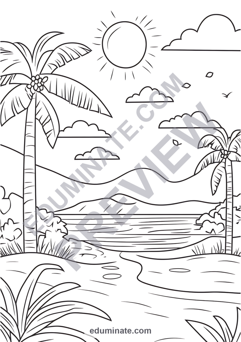 Beach Coloring Pages 26 Tropical Spring Break Vacation Art Activity Sheets sample page 3