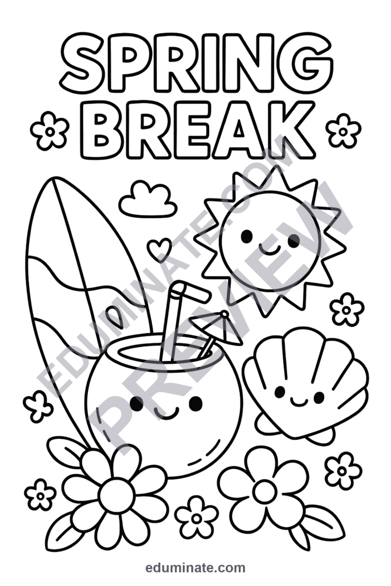 Spring Break Coloring Pages Vacation and Travel Activity Pack for Kids Fun sample page 3