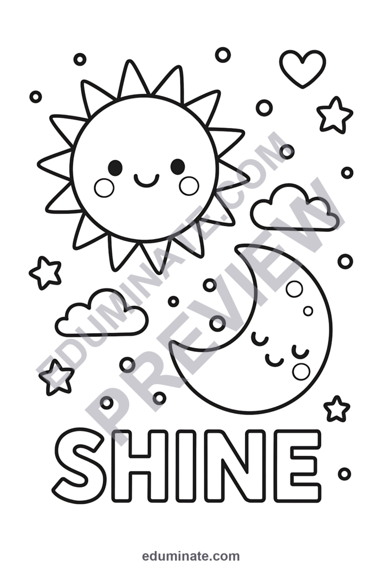 Sun and Moon Coloring Pages Celestial Astronomy Activity Sheets Pack Kids sample page 3