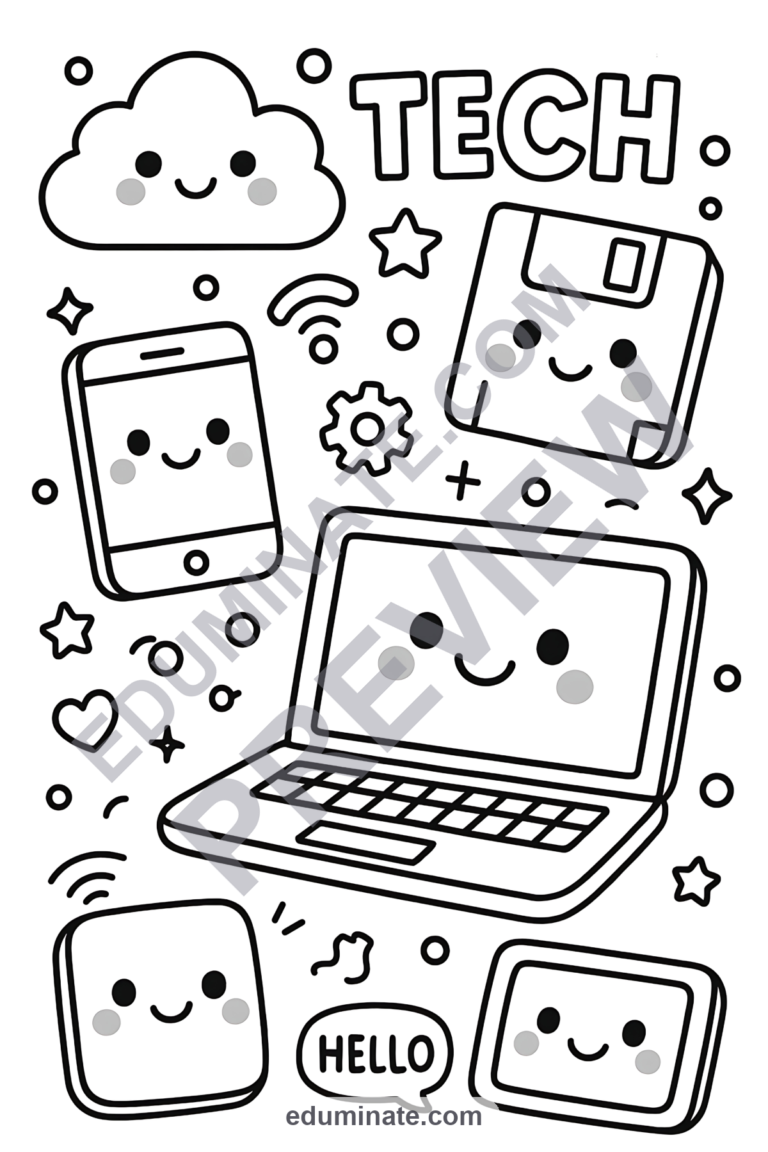 Computer Science Coloring Pages 56 STEM Gadget Technology Activity Sheets sample page 3
