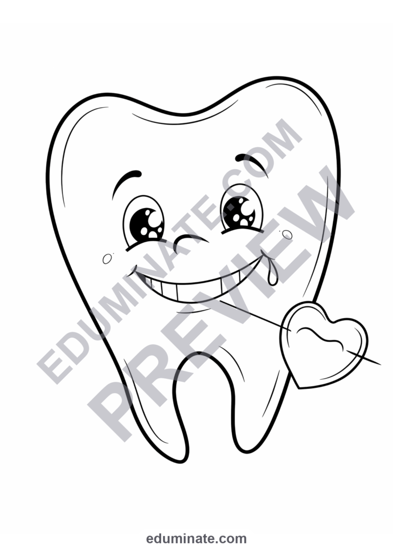 Tooth Coloring Pages Dental Health and Hygiene Art Activity Pack for Kids sample page 3