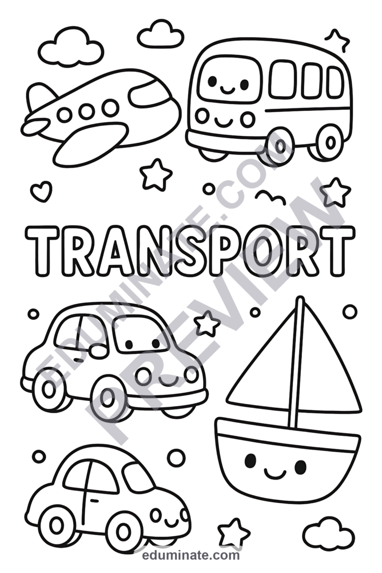 Transportation Coloring Pages Land Sea and Air Vehicles Activity Sheets Kids sample page 3