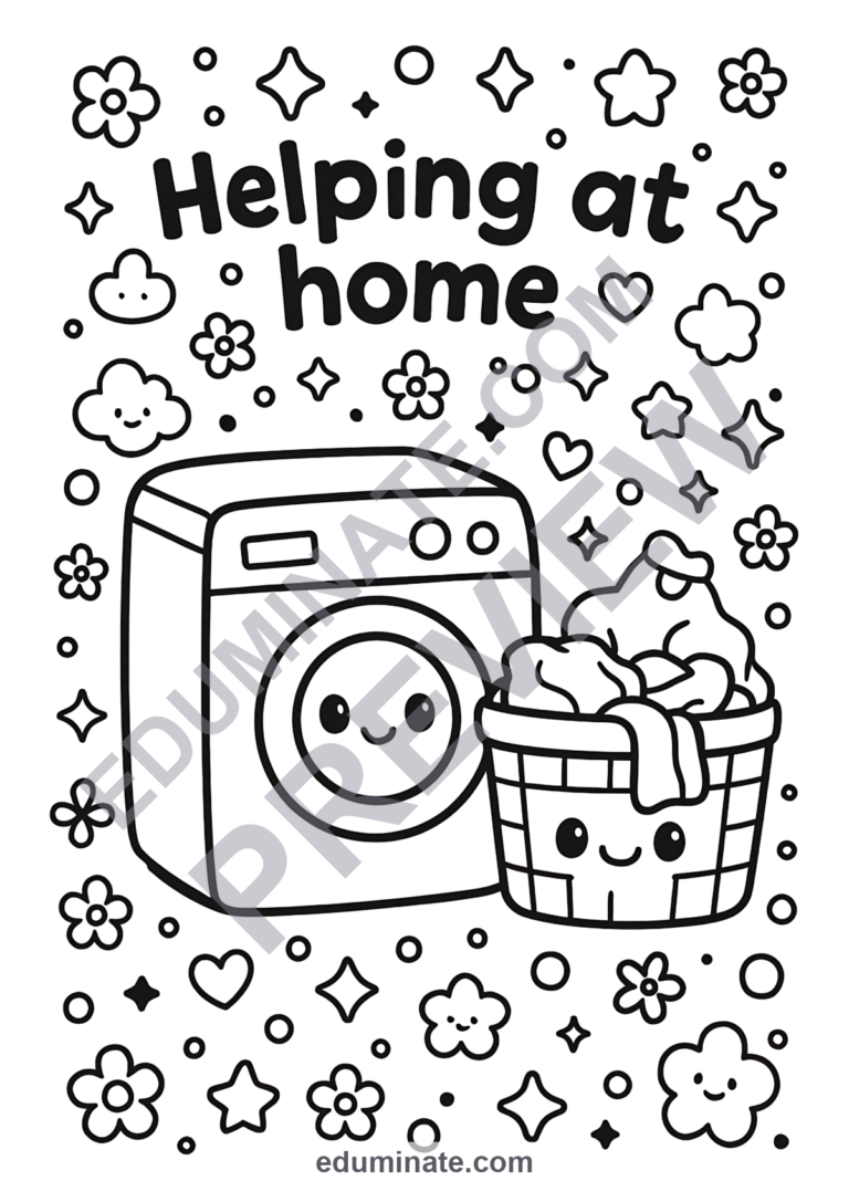 Helping at Home Coloring Pages Family Chores 53 Cute Printable Worksheets sample page 3