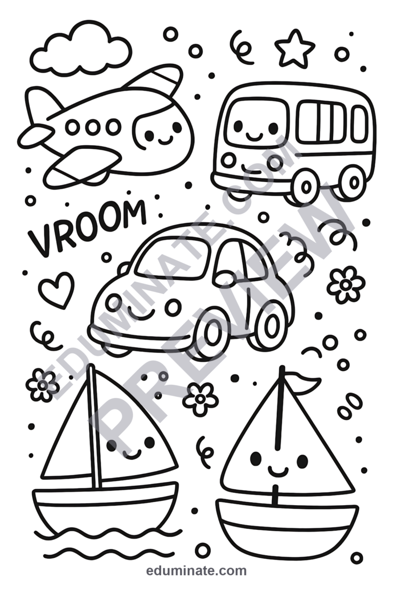 Transportation Coloring Sheets City Transit and Commuting Activity Pack Kids sample page 3