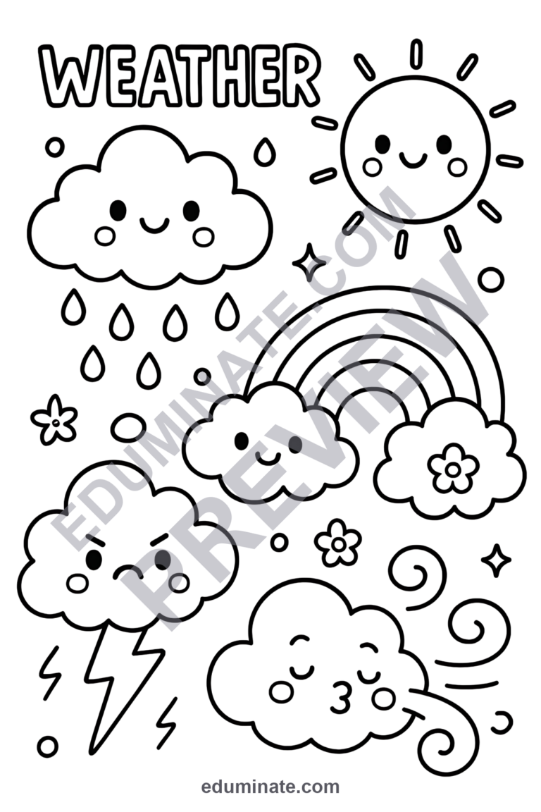 Weather Coloring Pages Four Seasons Meteorology Activity Sheets Pack Kids sample page 3