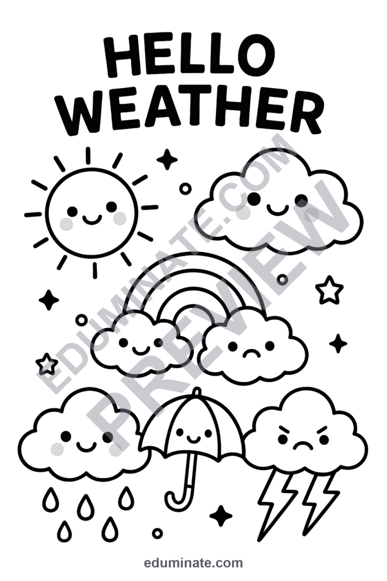 Weather Coloring Sheets Storms Clouds and Rainbows Activity Pack for Kids sample page 3