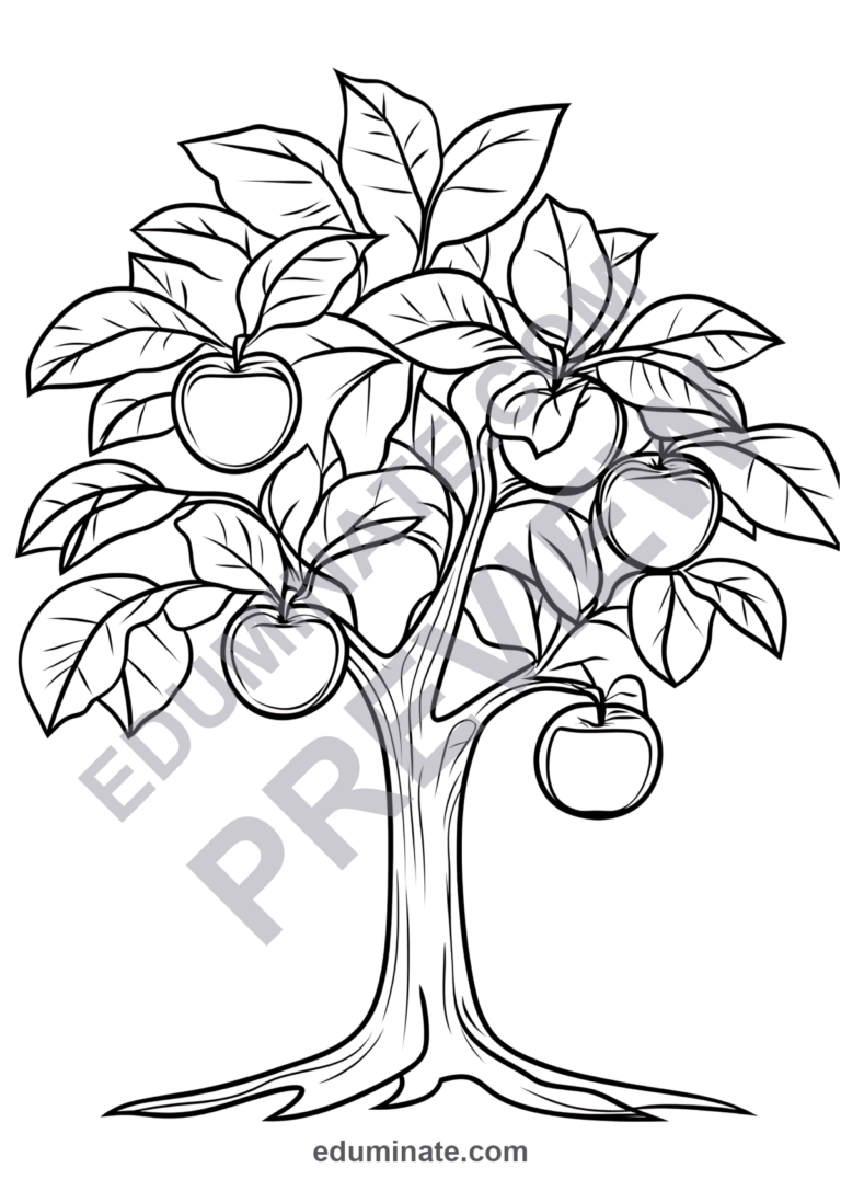 Apple Coloring Book Pages | Fruit Basket, Apple Tree and Fall Pages for Kids sample page 3