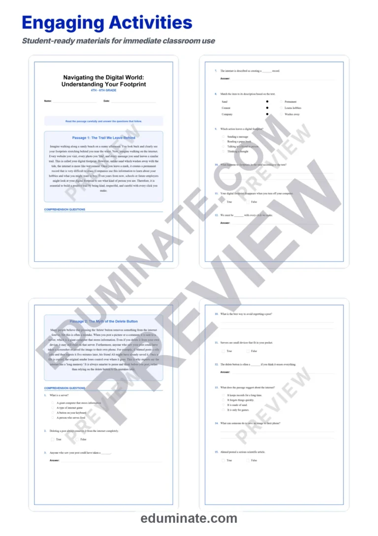 Digital Footprint Reading Comprehension Passages And Questions Worksheets Set sample page 3