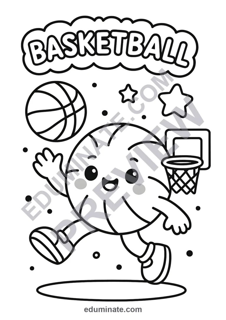 Basketball Hoop Coloring Pages | Hoops Action Sheets | Swish Sports Printables sample page 3