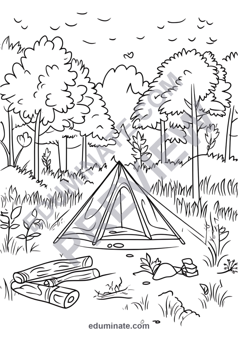 50 Camping Theme Coloring Pages Printable Outdoor and Nature Sheets for Kids sample page 3