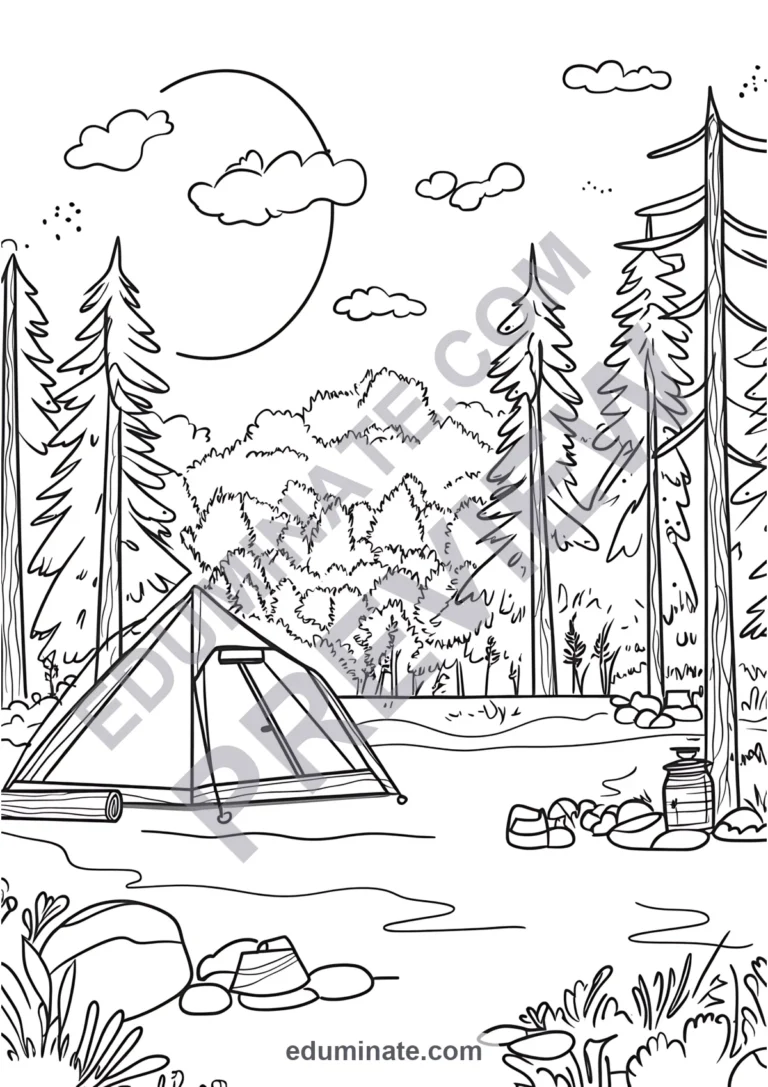 21 Camping Coloring Pages Printable Outdoor Adventure Activity Sheets for Kids sample page 3
