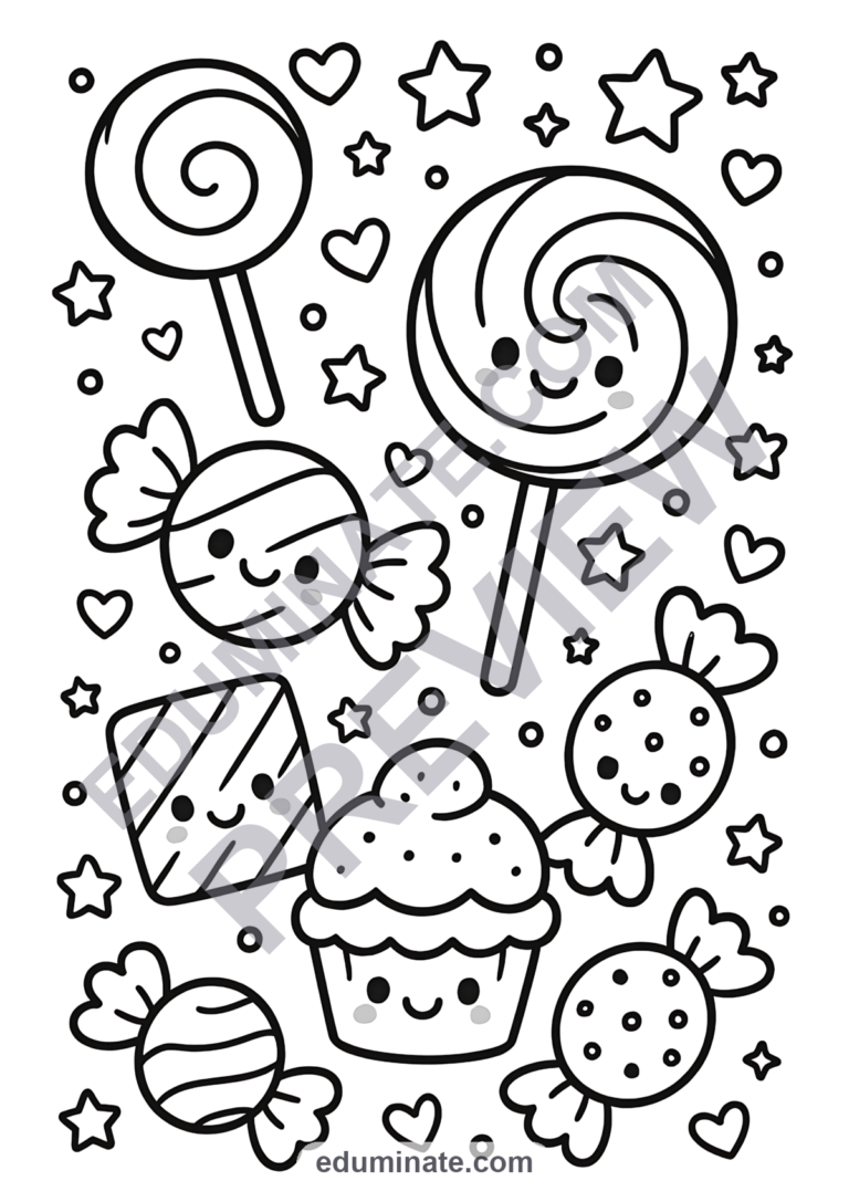 139 Candy Coloring Sheets Printable Sweets and Treats Activity Pages for Kids sample page 3