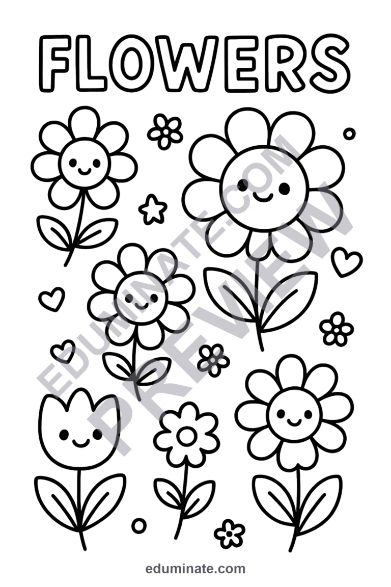 Printable Flower Coloring Pages Cute Garden Nature Activity Sheets for Kids sample page 3