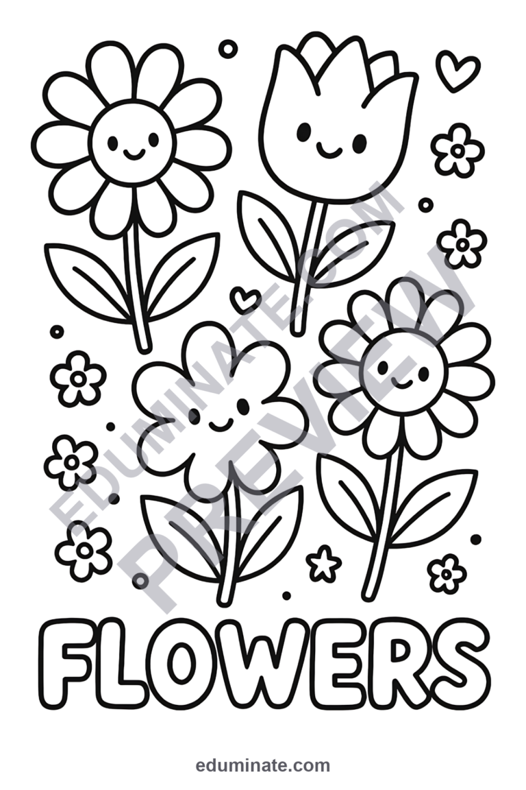 Flowers Coloring Pages Cute Garden Botanical Nature Activity Sheets for Kids sample page 3