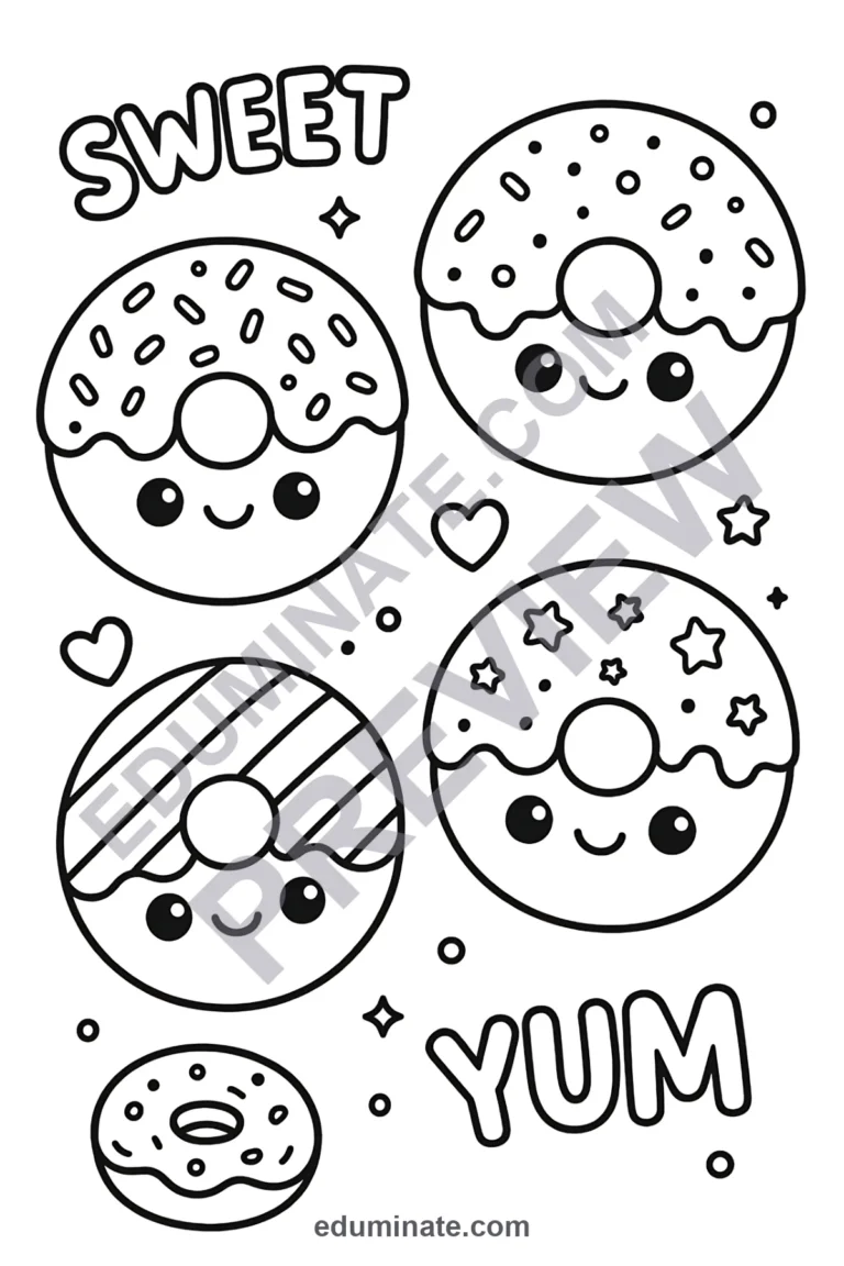 Donut Coloring Pages: 80 Ready Sweet Treats Art Sheets