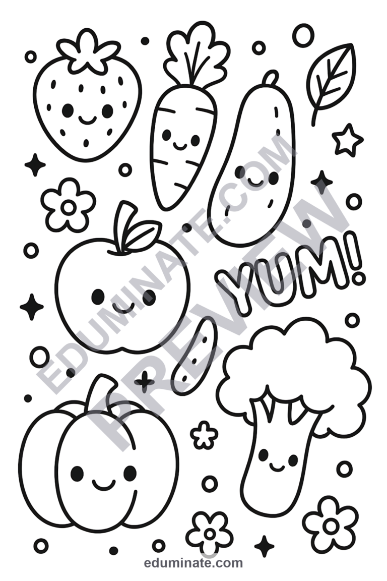 Printable Fruits and Vegetables Coloring Pages Healthy Food Sheets for Kids sample page 3