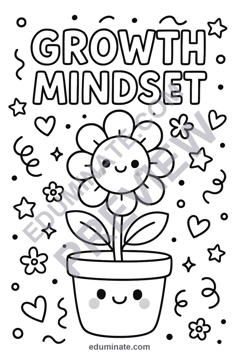Growth Mindset Coloring Pages Back to School Activity Sheets for Kids Fun sample page 3