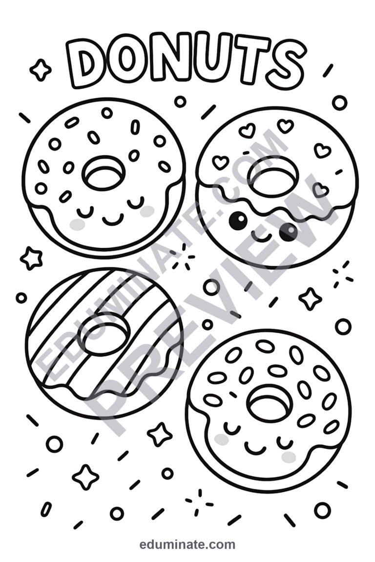 Printable Donut Coloring Pages | Sweet Treats Bakery Food Art Sheets for Kids sample page 3