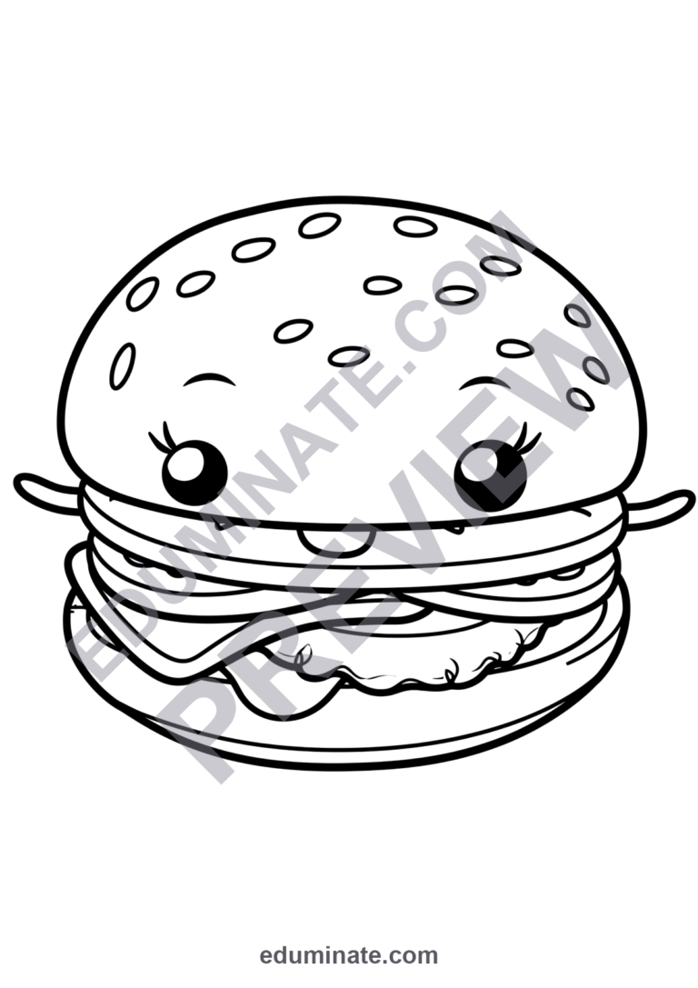 Hamburger Coloring Pages Fast Food Activity Sheets Printable Pack for Kids sample page 3