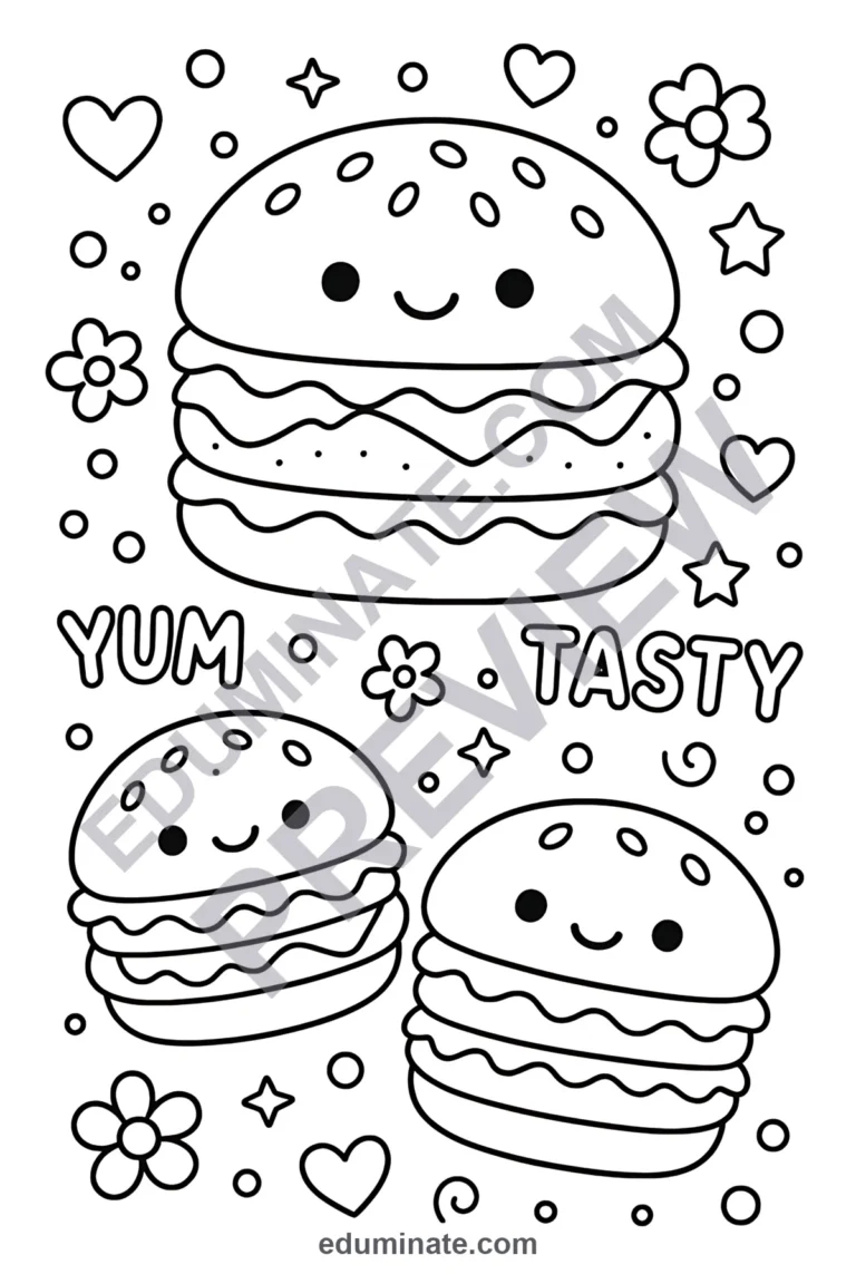 Burger Coloring Pages Fast Food Activity Sheets Printable Nutrition Pack Kids sample page 3