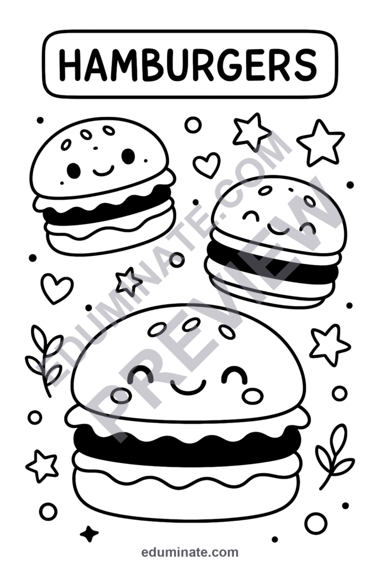 Burger and Fries Coloring Pages Fast Food Cooking Activity Sheets for Kids sample page 3