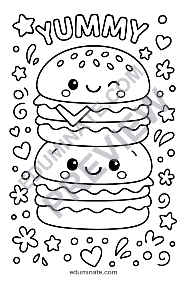 Printable Burger Coloring Pages Fast Food Activity Sheets for Kids Art Fun sample page 3