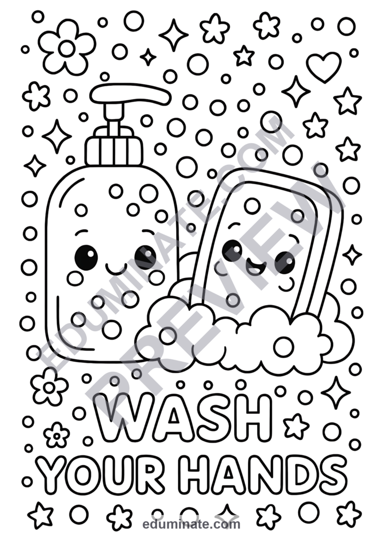 Handwashing Coloring Pages Hand Hygiene Activity Sheets Health Pack for Kids sample page 3