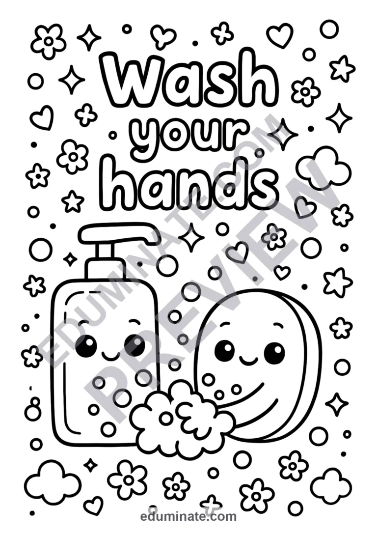 Hand Washing Coloring Pages Healthy Habits Hygiene Activity Sheets for Kids sample page 3