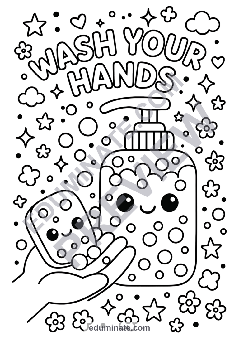 Preschool Hand Washing Coloring Pages Hygiene Activity Sheets Health for Kids sample page 3