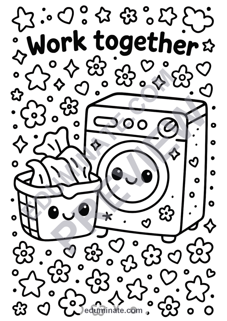 Chores Coloring Pages Home Cooperation Activity Sheets Life Skills for Kids sample page 3