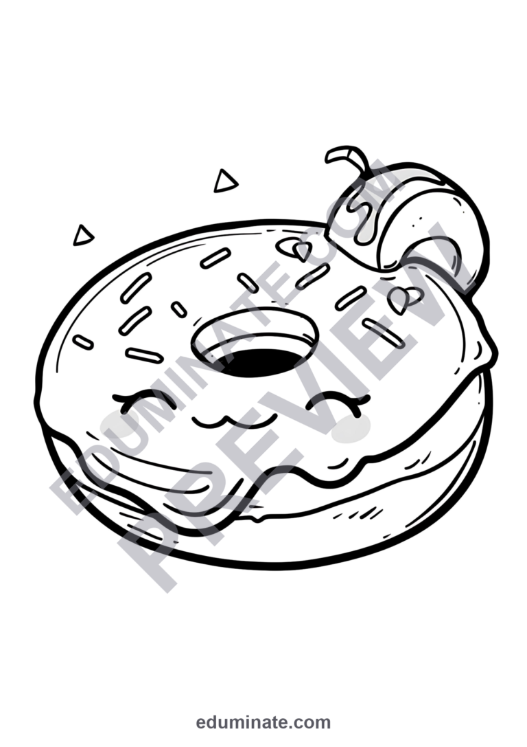 Donut Coloring Pages Printable | Cute Sweet Treats Bakery Sheets for Kids sample page 3