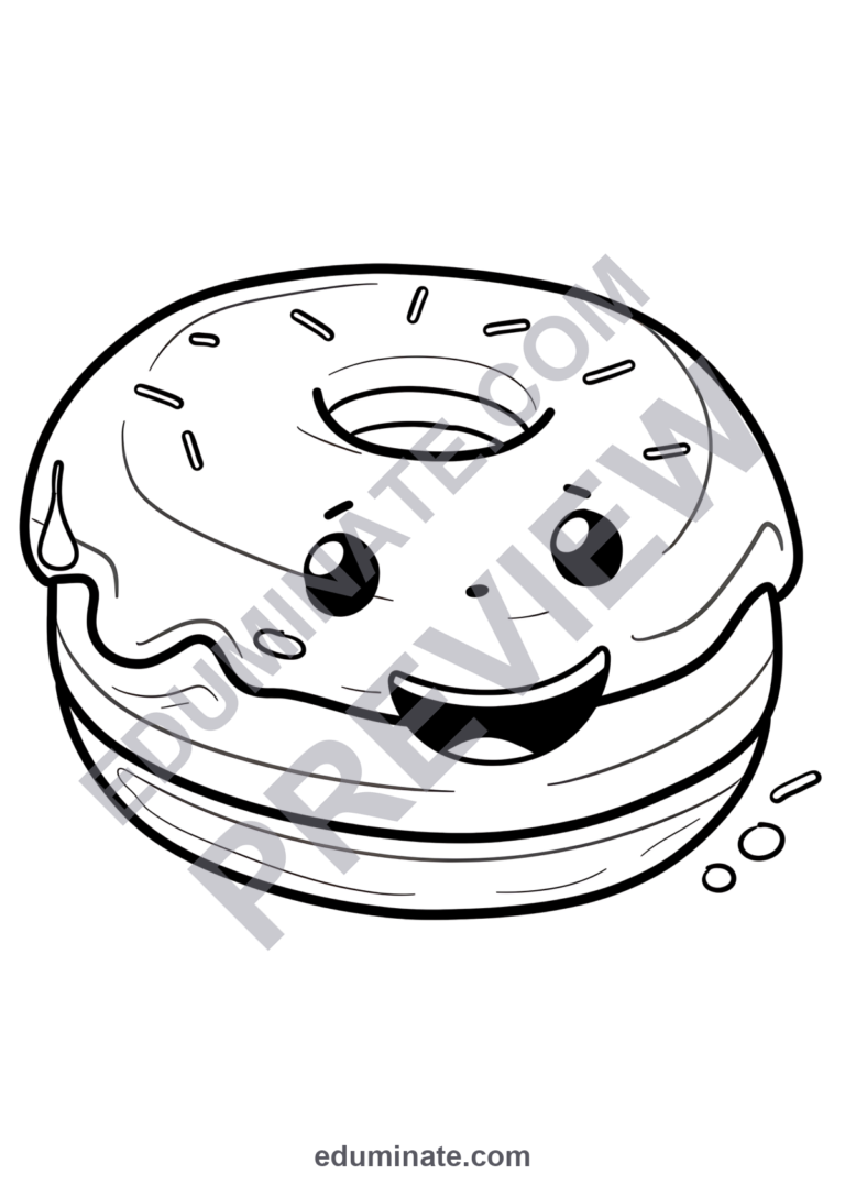 Cute Donut Coloring Pages | Sweet Treats Food Art Activity Sheets for Kids sample page 3
