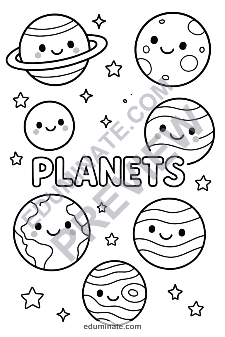 Planets Coloring Pages Solar System Space Art Activity Sheets Pack for Kids sample page 3
