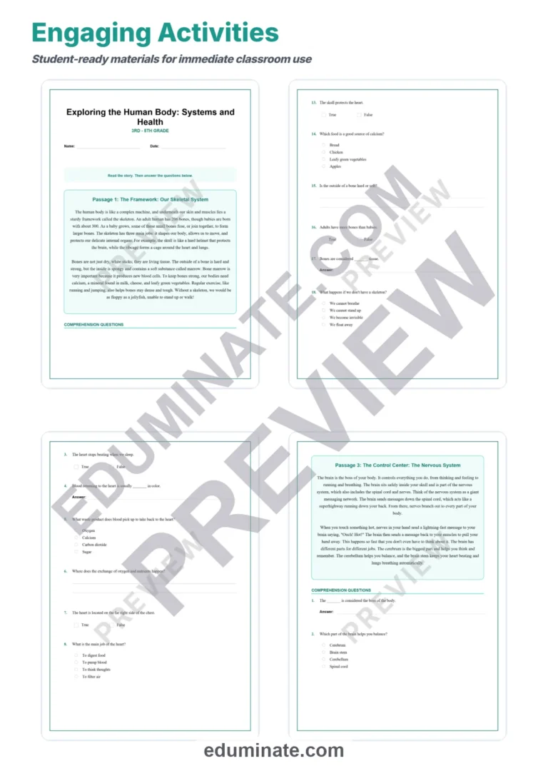 Human Body Reading Comprehension Passages And Questions Printable Worksheets sample page 3
