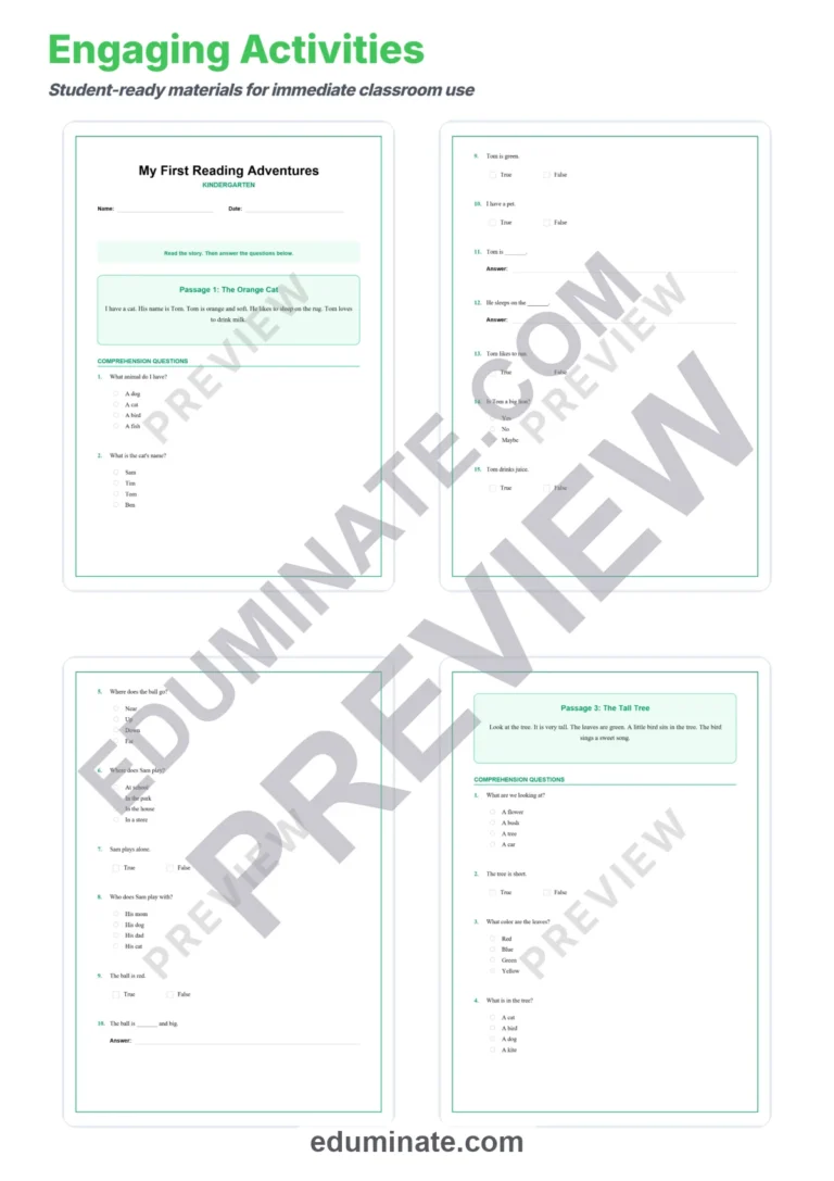Kindergarten Reading Comprehension Passages and Questions Early Literacy Pack sample page 3