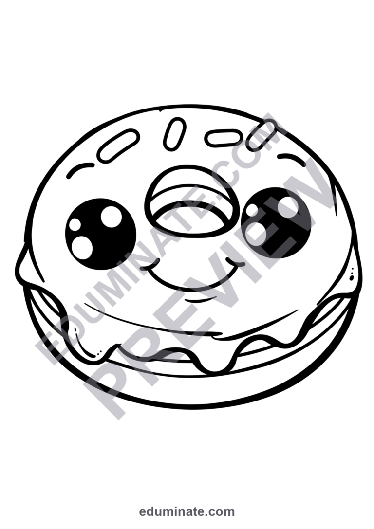 Doughnut Coloring Pages | Sweet Treats Bakery Food Art Activity Sheets for Kids sample page 3