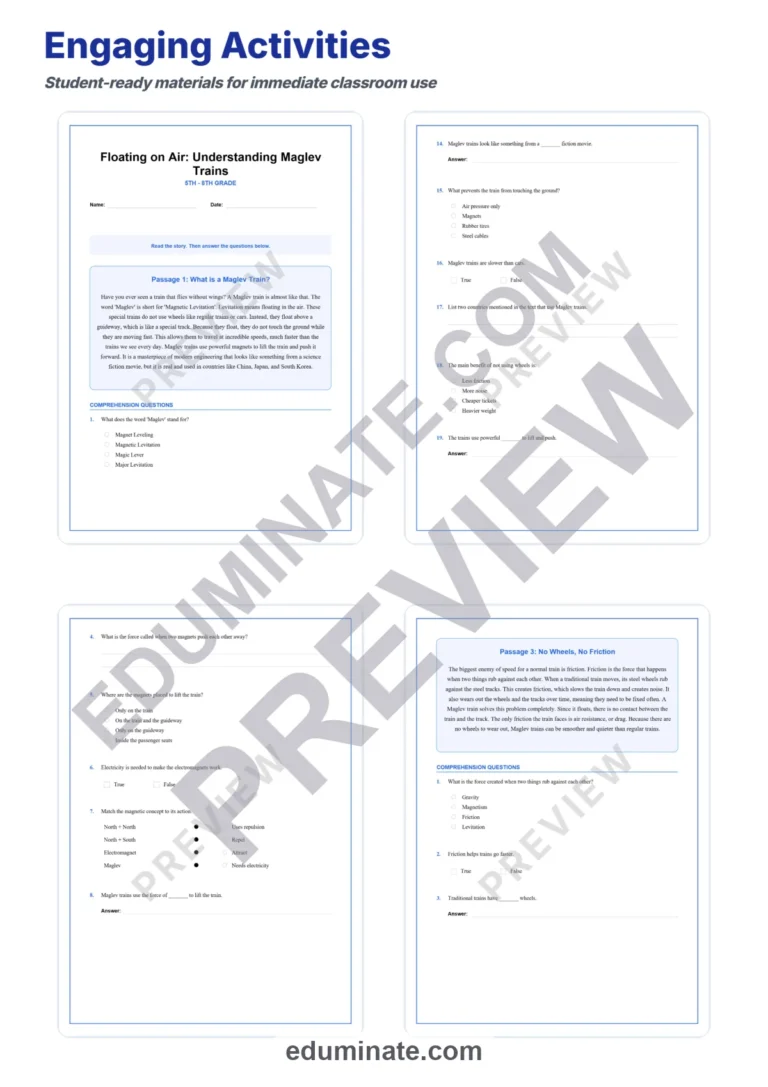 Maglev Trains Reading Comprehension Passages And Questions Printable Pack sample page 3