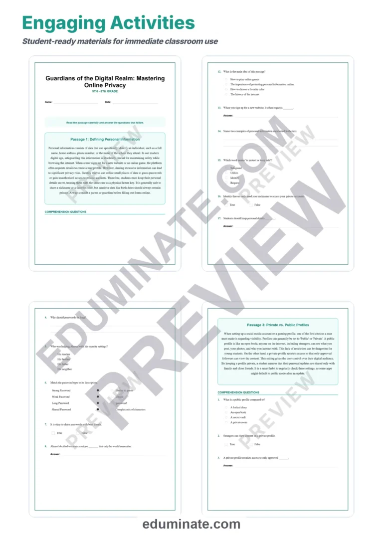 Online Privacy Reading Comprehension Passages And Questions Printable Pack sample page 3