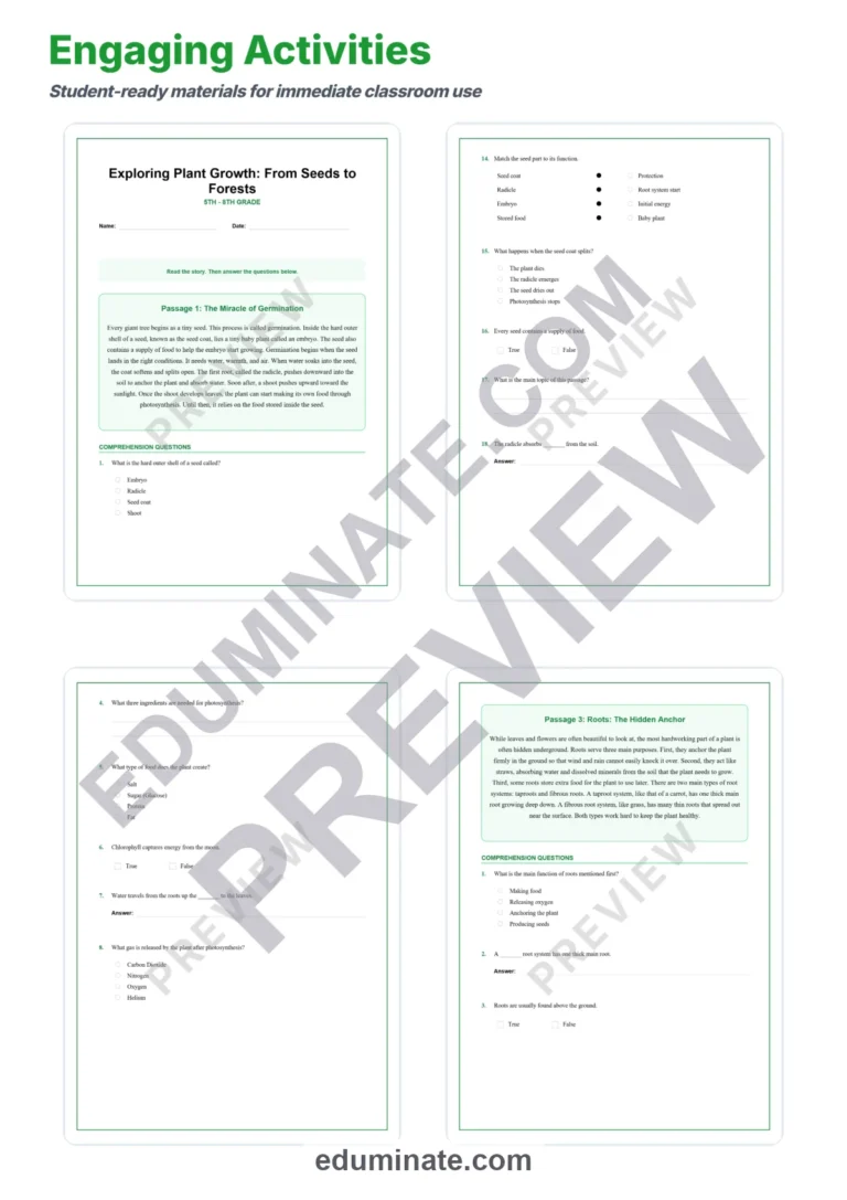Plant Growth Reading Comprehension Passages And Questions Student Worksheets sample page 3