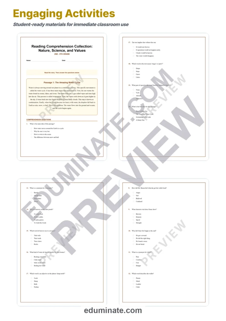 Reading Comprehension Passages and Multiple Choice Questions for Elementary sample page 3